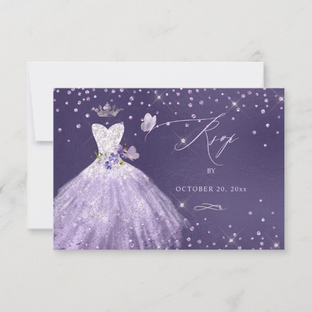Invitation Quinceanera RSVP Dusty Purple Parties scintillant  (Devant)