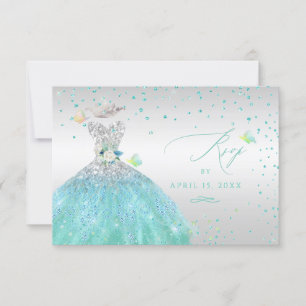 Invitation Quinceanera RSVP Turquoise Argent Parties scintill