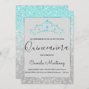 Invitation Quinceanera RSVP Turquoise Blue Girl Parties scint