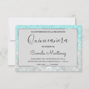 Invitation Quinceanera RSVP Turquoise Blue Girly Parties scin