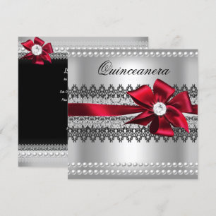 Invitation Quinceanera Ruban Rouge Perle Noire Dentelle Diama