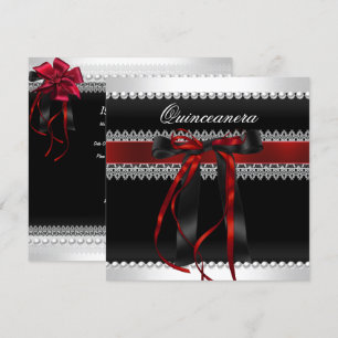 Invitation Quinceanera Ruban Rouge Perle Noire Dentelle Diama