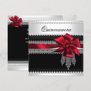 Invitation Quinceanera Ruban Rouge Perle Noire Dentelle Diama