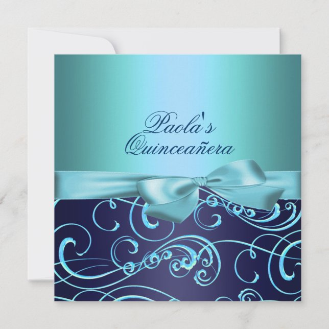 Invitation Quinceañera Rubans Bleus & Tourbillon (Devant)