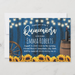 Invitation Quinceanera Russe Tournesols Baril Marine Bleu