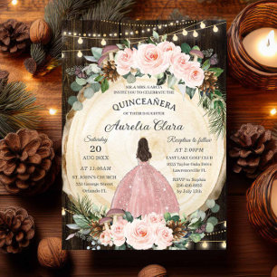 Invitation Quinceanera Rustique Blush Floral Enchanted Forest