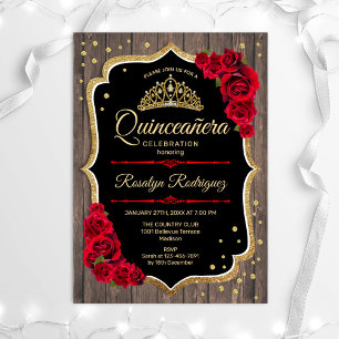 Invitation Quinceanera - Rustique Bois Rouge Or