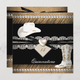 Invitation Quinceanera Rustique Burlap Cowgirl Casquette Boot