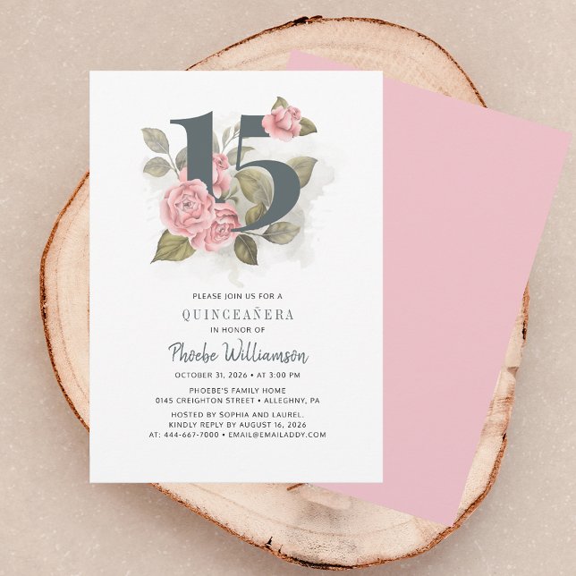Invitation Quinceanera Rustique Floral 15e anniversaire Invit (Quinceanera Rustic Floral 15th Birthday Invitation)