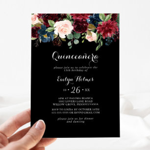 Invitation Quinceañera rustique noire