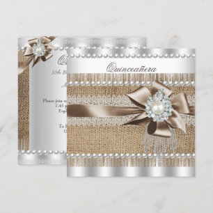 Invitation Quinceanera Rustique Toile de Jute Broderie de Per