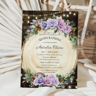 Invitation Quinceañera Rustique Violet Floral Enchantée Forêt