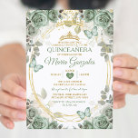 Invitation Quinceañera Sage Green & Gold Crown Butterfly<br><div class="desc">Quinceañera Sage Green & Gold Crown Mexicaine Butterfly Invitation Mis Quince 15 Anos,  16e anniversaire, </div>