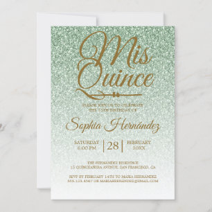 Invitation Quinceañera Sage Parties scintillant verte 15e ann