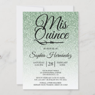 Invitation Quinceañera Sage Parties scintillant verte 15e ann