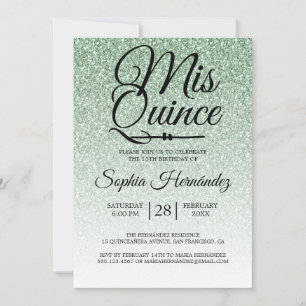 Invitation Quinceañera Sage Parties scintillant verte 15e ann