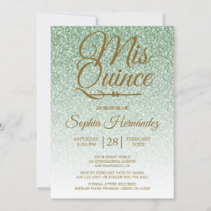 Invitation Quinceañera Sage Parties scintillant verte 15e ann