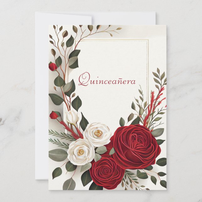 Invitation Quinceanera, Seize Ans Roses Rouges (Devant)