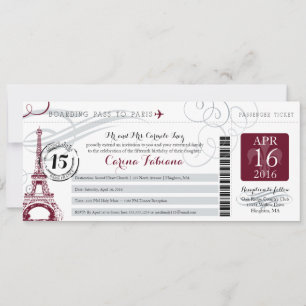 Invitation Quinceanera Silver Grey et Bourgogne Paris