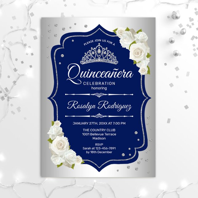 Invitation Quinceanera - Silver Navy (Créateur téléchargé)