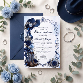 Invitation Quinceañera style cowboy rose et or