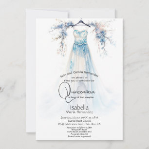 Invitation Quinceañera Superbe gown floral bleu