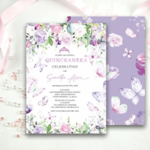 Invitation Quinceanera sur le thème du papillon lavande