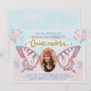 Invitation Quinceanera Sweet 15 Anniversaire Papillon avec ph