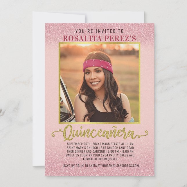 Invitation Quinceanera Sweet 15 Anniversaire rose Parties sci (Devant)