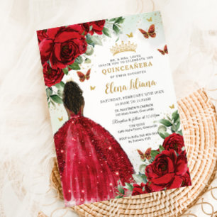 Invitation Quinceañera Sweet 16 Roses Rouges Fleurs Brown fil