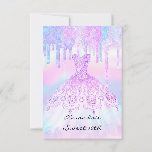Invitation Quinceanera Sweet 16e robe holographique Unicorne (Dos)