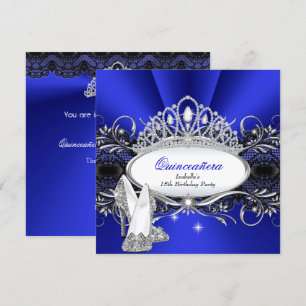 Invitation QUINCEANERA talons hauts Royal Blue Diamond Tiara