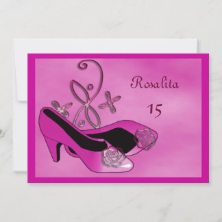 Invitation Quinceanera talons roses chauds 15e anniversaire