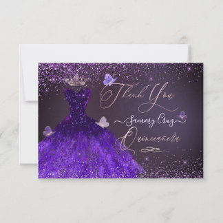 Invitation Quinceanera Thank You Ultra Violet Glitter