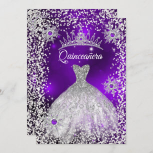 Invitation Quinceanera Tiara Robe violet hiver Snowflake