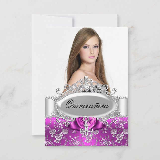 Invitation Quinceanera Tiara Rose et Fleurs (Devant)