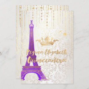 Invitation Quinceanera/Tour Eiffel/Princesse Parisienne/Viole