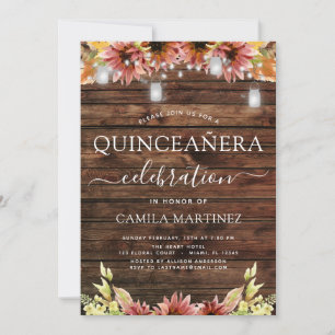 Invitation Quinceanera, tournesol d'automne en bois rustique