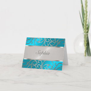 Invitation Quinceanera Tourquoise Bleu Silver Fils