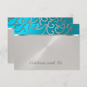 Invitation Quinceanera Tourquoise Bleu Silver Fils