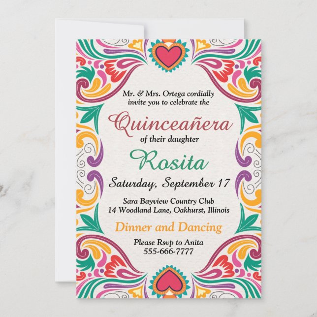 Invitation Quinceanera traditionnelle espagnole de la frontiè (Devant)