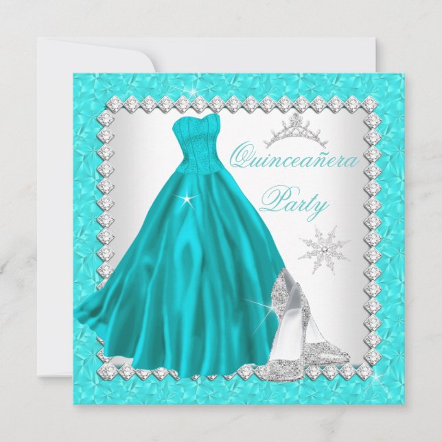 Invitation Quinceanera turquoise 15ème fête d'anniversaire du (Devant)