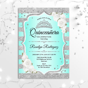 Invitation Quinceanera Turquoise Argent