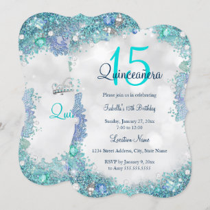 Invitation Quinceanera Turquoise Bleu Blanc Océan Ciel Annive