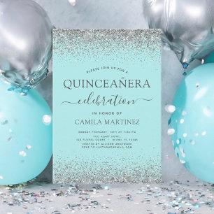 Invitation Quinceanera Turquoise bleu Parties scintillant arg