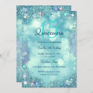 Invitation Quinceanera Turquoise Blue Ocean Sky fête d'annive
