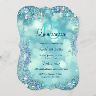 Invitation Quinceanera Turquoise Blue Ocean Sky fête d'annive