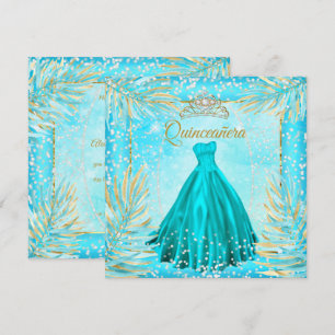 Invitation Quinceanera Turquoise Blue Tiara robe fête d'anniv