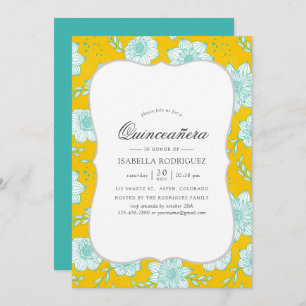 Invitation Quinceañera Turquoise et jaune