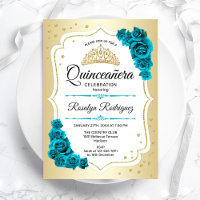 Quinceanera turquoise or blanc élégant